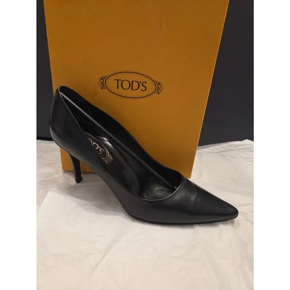 TODS MARIOS Black Leather Heels US39.5